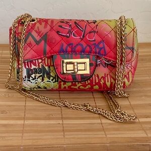 Graffiti Multicolored Pebbled Faux Leather Mini Crossbody Bag NWOT